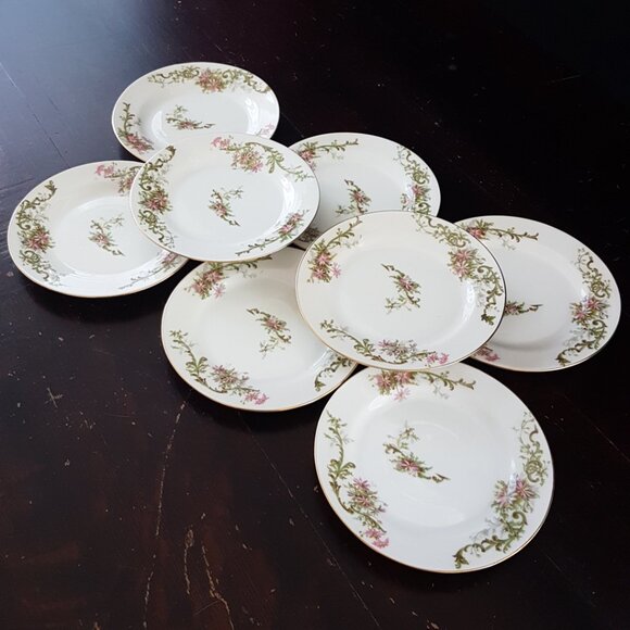 1920s Limoges Porcelain Side Plates: Pink Daisy Floral 6-inch Set Wedding Gift - Picture 6 of 10
